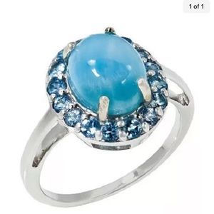 Larimar and aquamarine ring 925 sterling silver size 7.